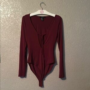 Forever 21 small bodysuit Elegant Burgundy Long Sleeve Bodysuit